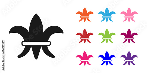 Black Fleur De Lys icon isolated on white background. Set icons colorful. Vector