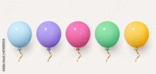 Realistic color glossy balloons. Glossy realistic 3d balloon set isolated on white background. Vector illustration