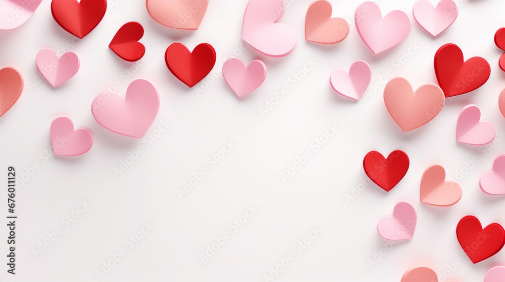 Valentine's day rose pink and red gradient hearts set isolated on white background.Generative AI
