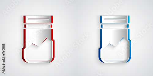 Paper cut Plastic bag of drug icon isolated on grey background. Health danger. Paper art style. Vector