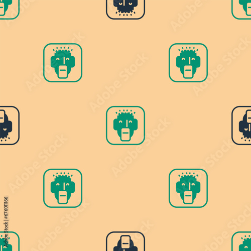 Green and black Rapper icon isolated seamless pattern on beige background. Vector