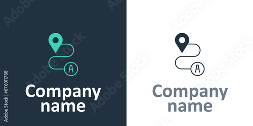 Logotype Route location icon isolated on white background. Map pointer sign. Concept of path or road. GPS navigator. Logo design template element. Vector