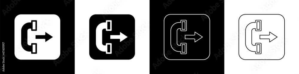 Set Outgoing call phone icon isolated on black and white background. Phone sign. Telephone handset. Vector Set Outgoing call phone icon isolated on black and white background. Phone sign. Telephone handset. Vector