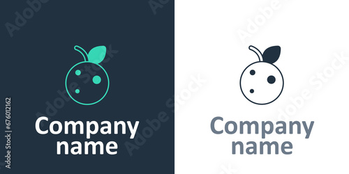 Logotype Peach fruit or nectarine with leaf icon isolated on white background. Logo design template element. Vector