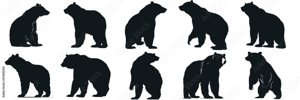 Black bear illustration. Set bear silhouette. Minimalist and Flat Logo. Isolated vector image, head bear logo vector, animal theme, wildlife logo.