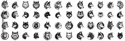 Black wolf illustration. set Wolf silhouette. Minimalist and Flat Logo. Isolated vector image, head wolf logo vector, animal theme, wildlife logo. © Othman