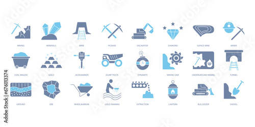 Mining icons set. Set of editable stroke icons.Vector set of Mining