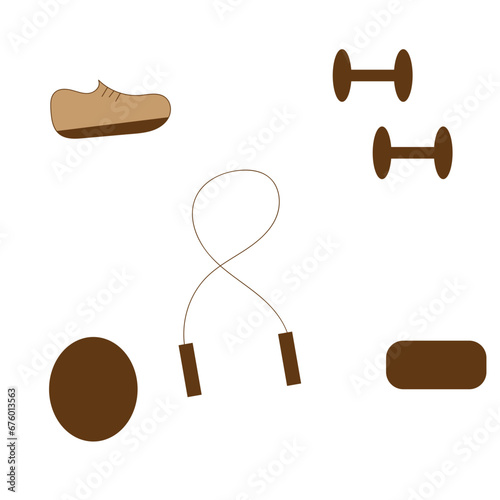 fitness equipment, skipping rope, dumbbells, sports, ball,