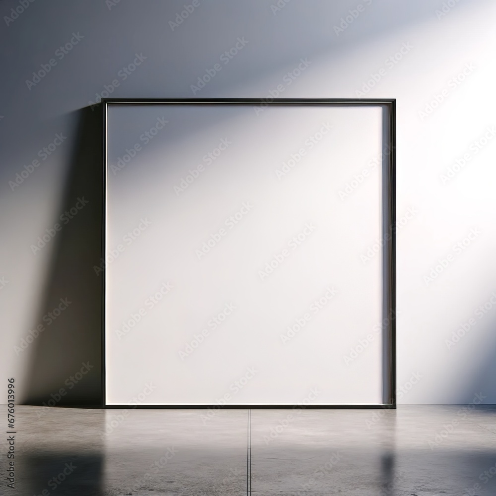 Sleek Black Framed Poster Mockup in Minimalist Setting Sleek Black Framed Poster Mockup in Minimalist Setting