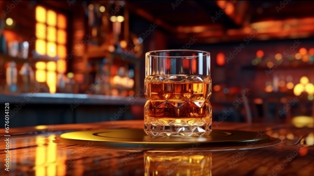 Whiskey on the rocks in the bar. 3d rendering Whiskey on the rocks in the bar. 3d rendering