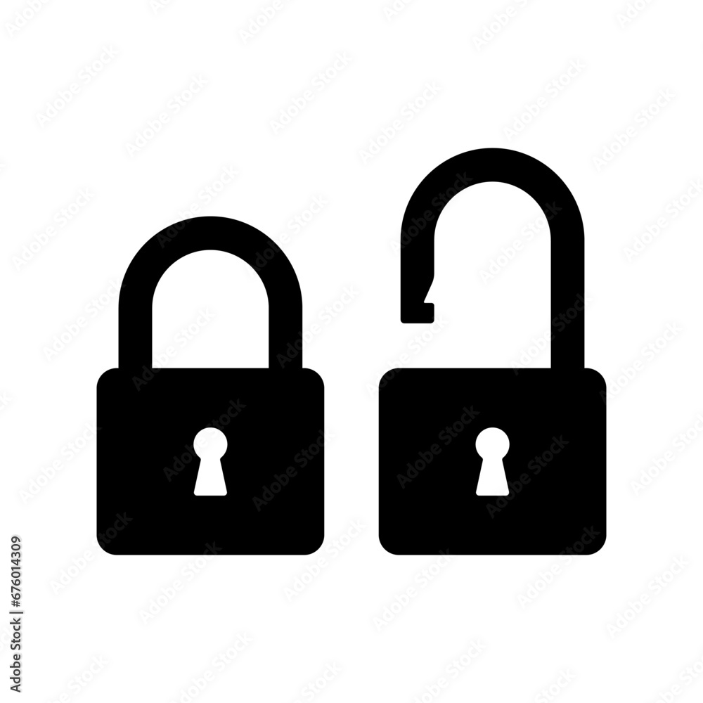 Padlock icon. Black silhouette. Front side view. Vector simple flat graphic illustration. Isolated object on a white background. Isolate. Padlock icon. Black silhouette. Front side view. Vector simple flat graphic illustration. Isolated object on a white background. Isolate.