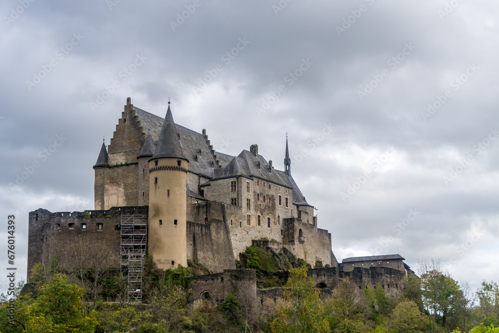 Palais of Vianden with cloudy sky, Luxembourg