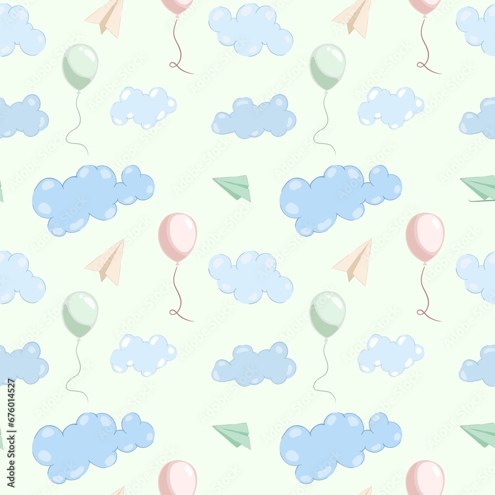 Seamless pattern with delicate children's illustration. Heavenly illustration for textiles, wallpaper, gift wrapping Seamless pattern with delicate children's illustration. Heavenly illustration for textiles, wallpaper, gift wrapping