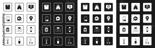 Set Boxing helmet, glove, MMA, Bathroom scales, short, Smart watch with heart and Energy drink icon. Vector