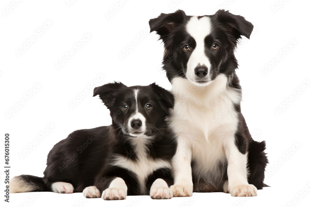 Border Collie dogs looking at the camera isolated on transparent background