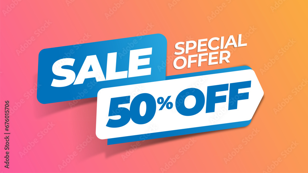 Sale discount banner template. Promotion offer 50% discount. Vector graphic resources for ads  design and all kind of product marketing.