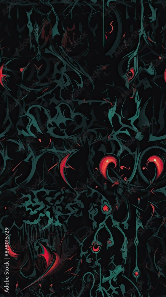 Gothic dark pattern with the addition of ominous and surreal mutations and distorted reality. Green colors and shades. Gothic dark pattern with the addition of ominous and surreal mutations and distorted reality. Green colors and shades.