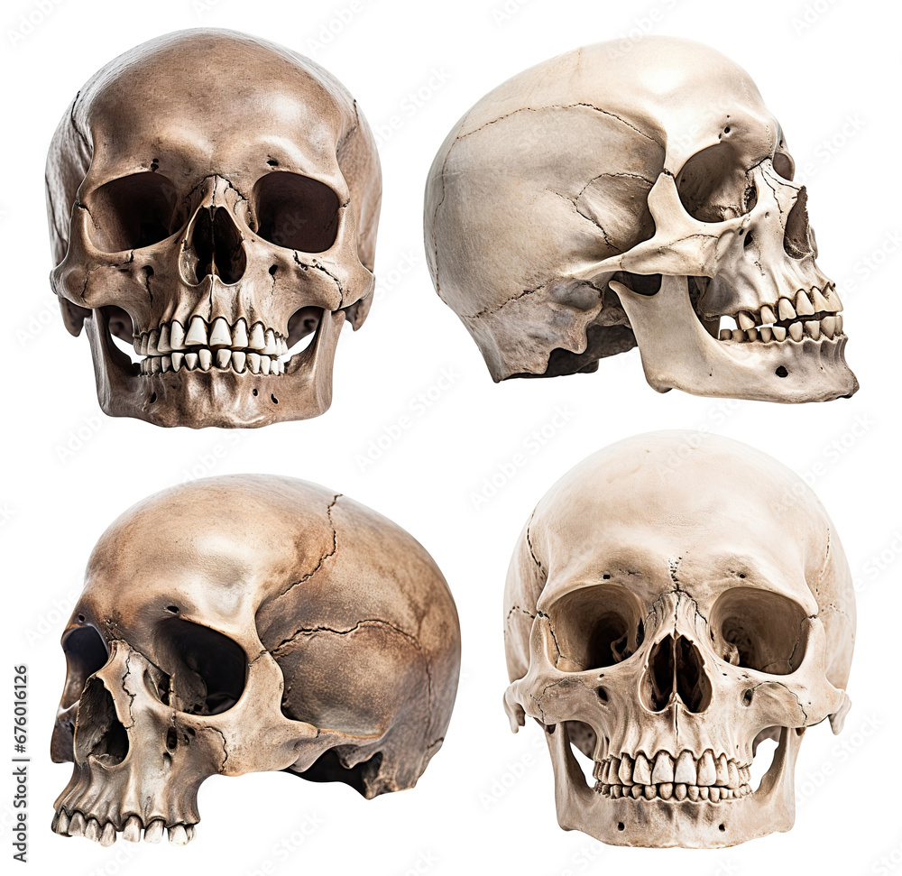Naklejka premium Set of human skulls, cut out