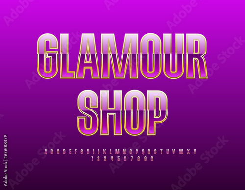 Vector luxury Signboard Glamour Shop. Trendy Elegant Font. Chic Alphabet Letters and Numbers set