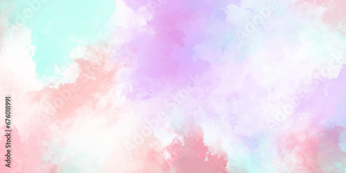 Pink, Blue sky with clouds and Abstract watercolor digital art painting for texture background Blue watercolor concept, vector. Soft watercolor. Abstract colorful blue background. Beautiful blue water