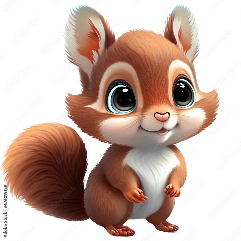 Fototapeta premium A cartoon illustration of a cute squirrel staring at you with an innocent and adorable