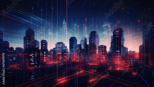 Wallpaper Mural Nighttime urban skyline with illuminated skyscrapers and cityscape. Technology in city architecture Torontodigital.ca