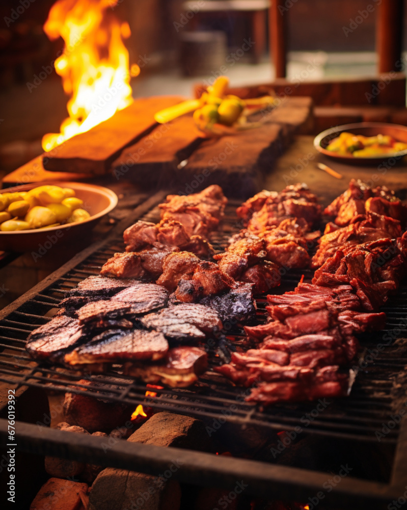 Grilling meat on barbecue Stake 