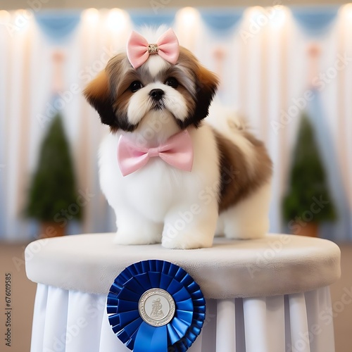 Foto A shih tzu dressed up for a dog show