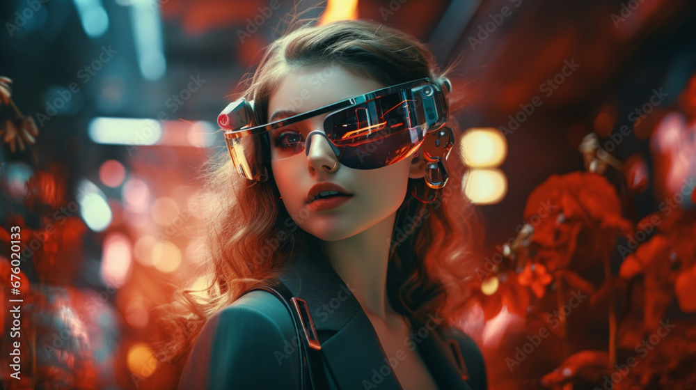 woman with sunglass VR futuristic