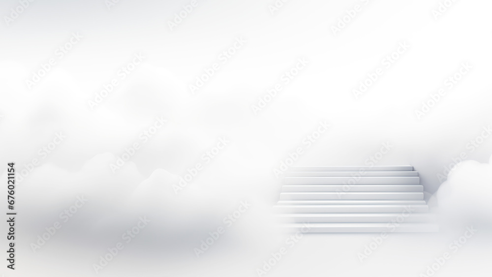 Obraz premium Wide staircase leading into the haze of clouds,Generated by AI
