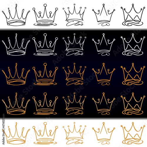 Golden, Black, and White Crowns: A Continuous Line Art Collection