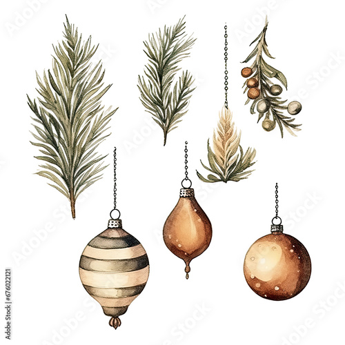 Scandinavian Christmas Watercolor Elements, without background in PDF format