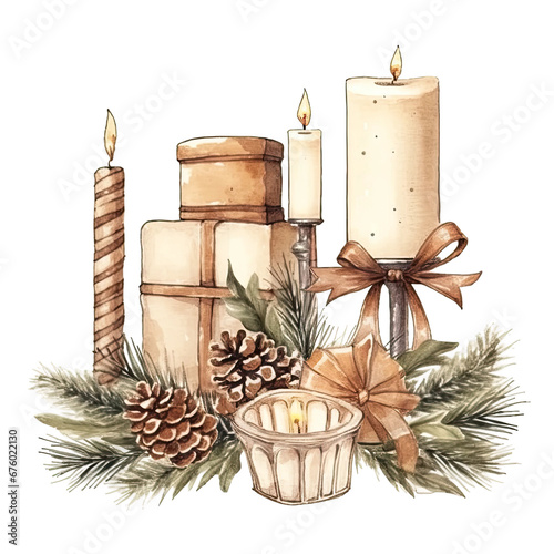 Scandinavian Christmas Watercolor Elements, without background in PDF format
