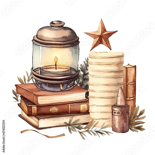 Scandinavian Christmas Watercolor Elements, without background in PDF format