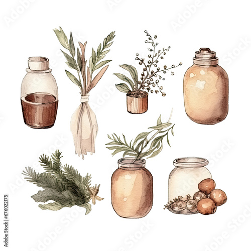 Scandinavian Christmas Watercolor Elements, without background in PDF format