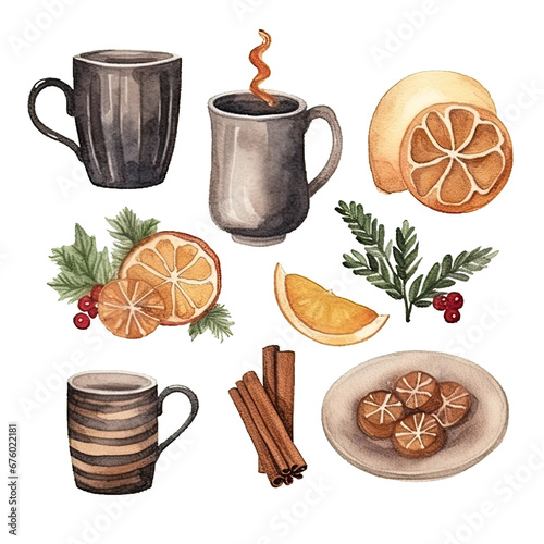 Scandinavian Christmas Watercolor Elements, without background in PDF format