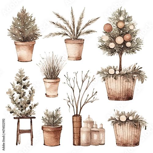 Scandinavian Christmas Watercolor Elements, without background in PDF format