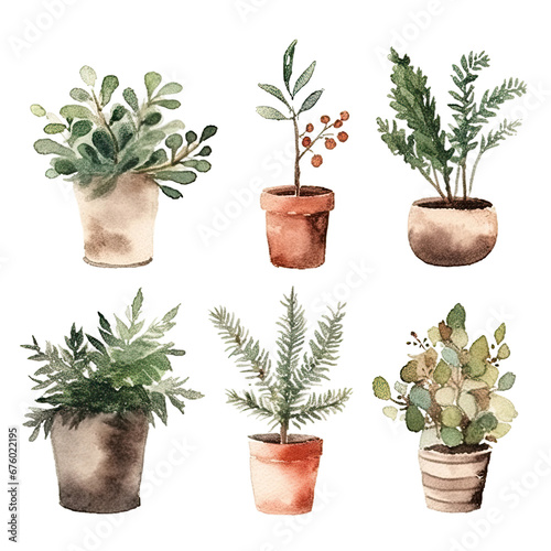 Scandinavian Christmas Watercolor Elements, without background in PDF format