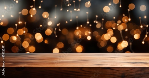 Advertise with Elegance - Background for a product advertisement  with an empty table for product display  bokeh lights. Generative AI