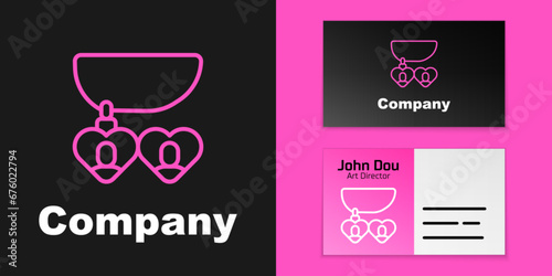 Pink line Necklace with heart shaped pendant icon isolated on black background. Jewellery decoration. International Happy Women Day. Logo design template element. Vector