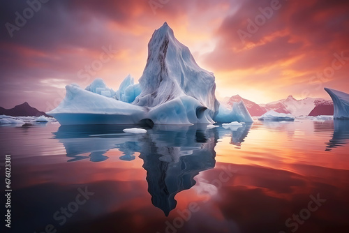 iceberg in the northen sea at sunset, AI generated