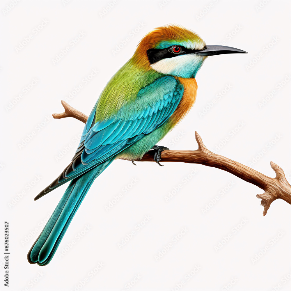 Obraz premium Colored bird on a dry pine branch illustrations 