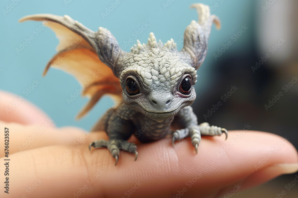Delight in the charm of a small dragon toy, a funny companion for moments of enchantment and play. Ai generated - obrazy, fototapety, plakaty 
