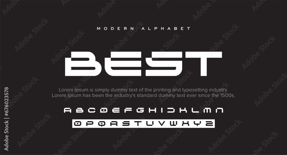BEST Modern abstract digital alphabet font. Minimal technology typography, Creative urban sport fashion futuristic font and with numbers. vector illustration - obrazy, fototapety, plakaty 
