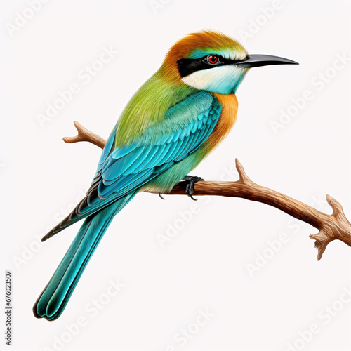  Colored bird on a dry pine branch illustrations 