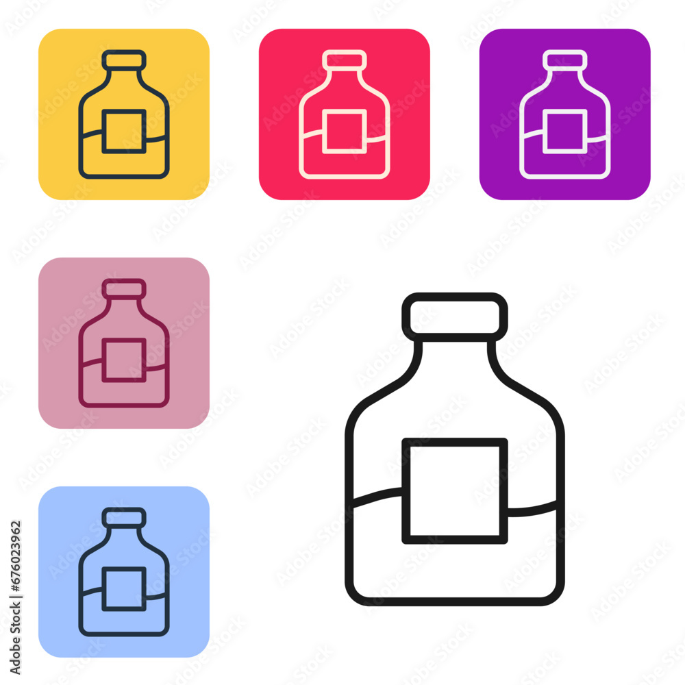 Black line Glass bottle of vodka icon isolated on white background. Set icons in color square buttons. Vector Black line Glass bottle of vodka icon isolated on white background. Set icons in color square buttons. Vector