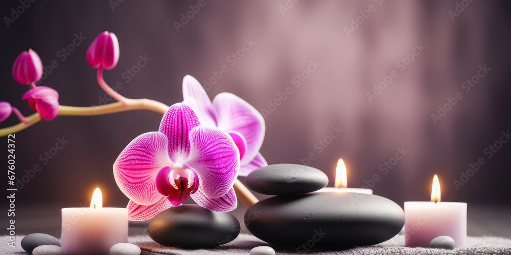 Spa still life background with stones and candles.