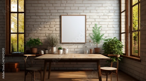 Rustic table greenery ai generated frame mockup dining room