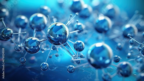 Abstract molecules design. Atoms. Molecular structure with blue spherical particles.