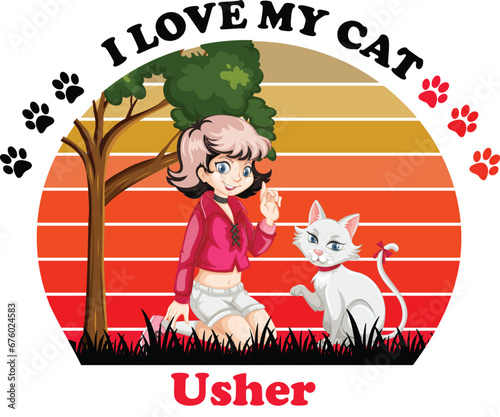 Usher Is My Cute Cat, Cat name t-shirt Design